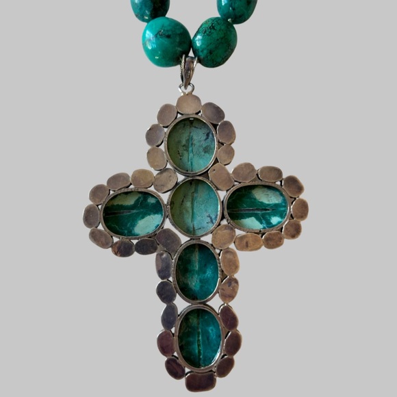 Sterling Silver Native American Large Vintage Necklace With Cross - Picture 4 of 9